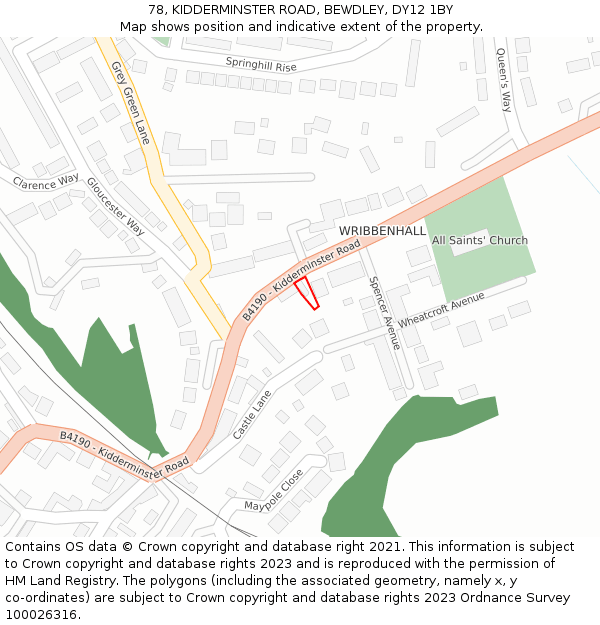78, KIDDERMINSTER ROAD, BEWDLEY, DY12 1BY: Location map and indicative extent of plot