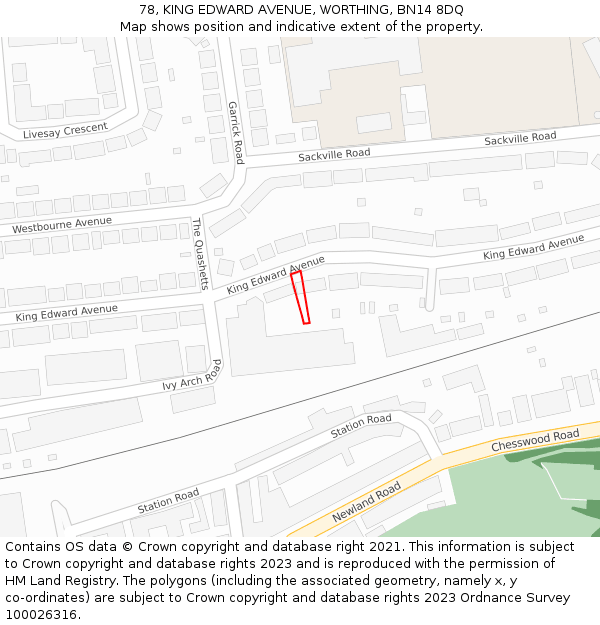 78, KING EDWARD AVENUE, WORTHING, BN14 8DQ: Location map and indicative extent of plot