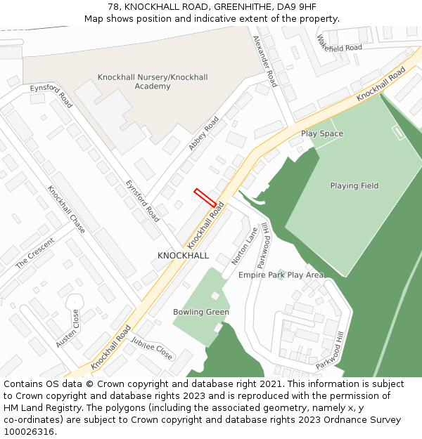 78, KNOCKHALL ROAD, GREENHITHE, DA9 9HF: Location map and indicative extent of plot