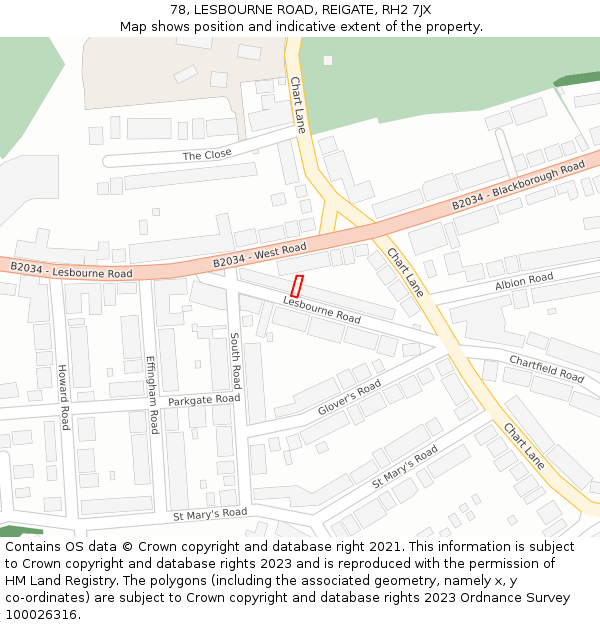 78, LESBOURNE ROAD, REIGATE, RH2 7JX: Location map and indicative extent of plot