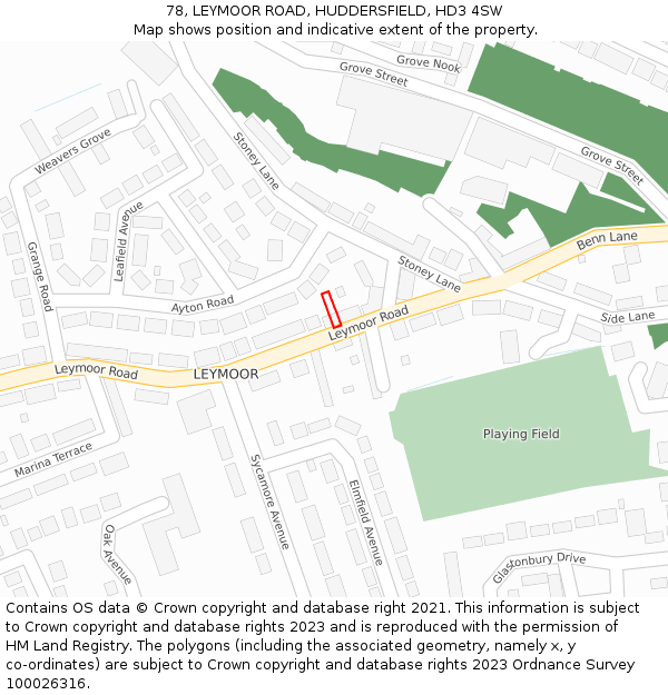 78, LEYMOOR ROAD, HUDDERSFIELD, HD3 4SW: Location map and indicative extent of plot