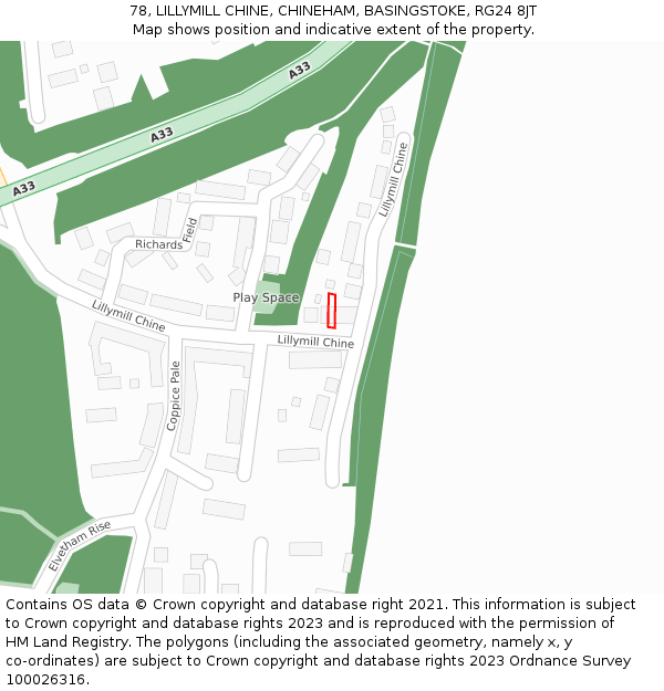 78, LILLYMILL CHINE, CHINEHAM, BASINGSTOKE, RG24 8JT: Location map and indicative extent of plot
