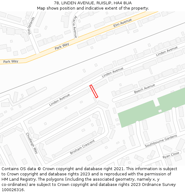 78, LINDEN AVENUE, RUISLIP, HA4 8UA: Location map and indicative extent of plot