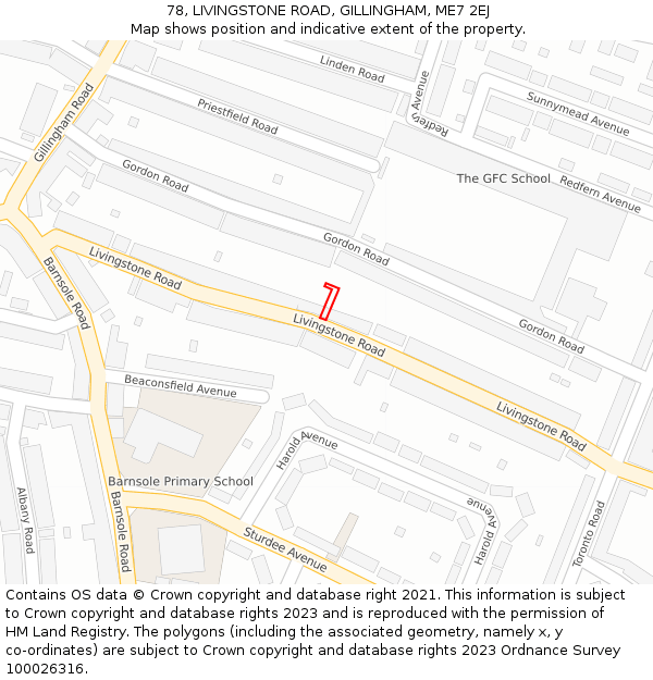 78, LIVINGSTONE ROAD, GILLINGHAM, ME7 2EJ: Location map and indicative extent of plot