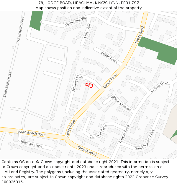 78, LODGE ROAD, HEACHAM, KING'S LYNN, PE31 7SZ: Location map and indicative extent of plot