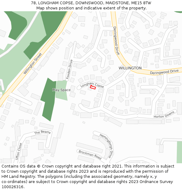 78, LONGHAM COPSE, DOWNSWOOD, MAIDSTONE, ME15 8TW: Location map and indicative extent of plot