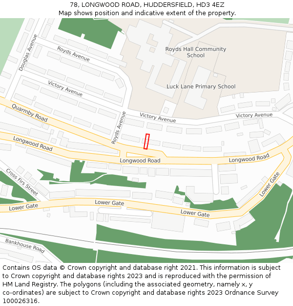 78, LONGWOOD ROAD, HUDDERSFIELD, HD3 4EZ: Location map and indicative extent of plot