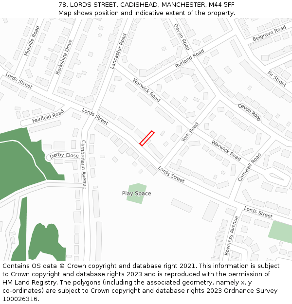 78, LORDS STREET, CADISHEAD, MANCHESTER, M44 5FF: Location map and indicative extent of plot