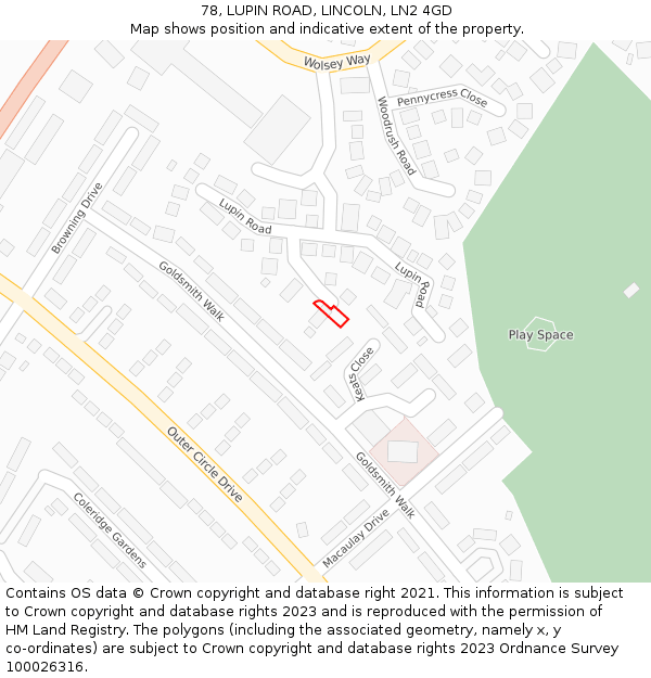 78, LUPIN ROAD, LINCOLN, LN2 4GD: Location map and indicative extent of plot