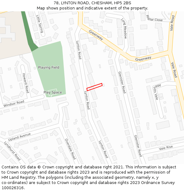78, LYNTON ROAD, CHESHAM, HP5 2BS: Location map and indicative extent of plot