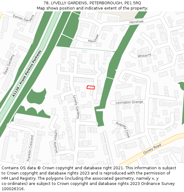 78, LYVELLY GARDENS, PETERBOROUGH, PE1 5RQ: Location map and indicative extent of plot
