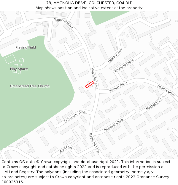 78, MAGNOLIA DRIVE, COLCHESTER, CO4 3LP: Location map and indicative extent of plot