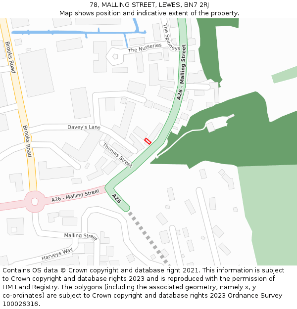 78, MALLING STREET, LEWES, BN7 2RJ: Location map and indicative extent of plot