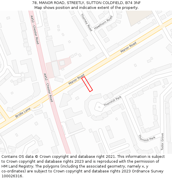 78, MANOR ROAD, STREETLY, SUTTON COLDFIELD, B74 3NF: Location map and indicative extent of plot