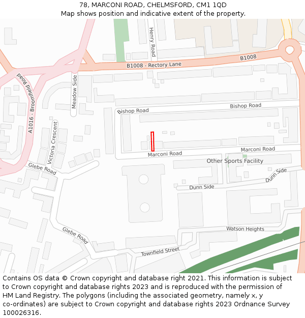 78, MARCONI ROAD, CHELMSFORD, CM1 1QD: Location map and indicative extent of plot