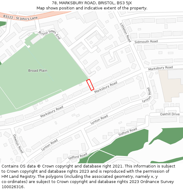 78, MARKSBURY ROAD, BRISTOL, BS3 5JX: Location map and indicative extent of plot