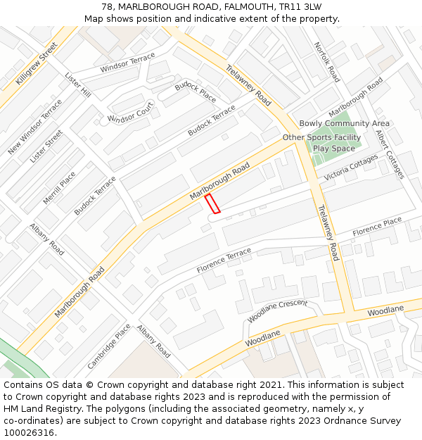 78, MARLBOROUGH ROAD, FALMOUTH, TR11 3LW: Location map and indicative extent of plot