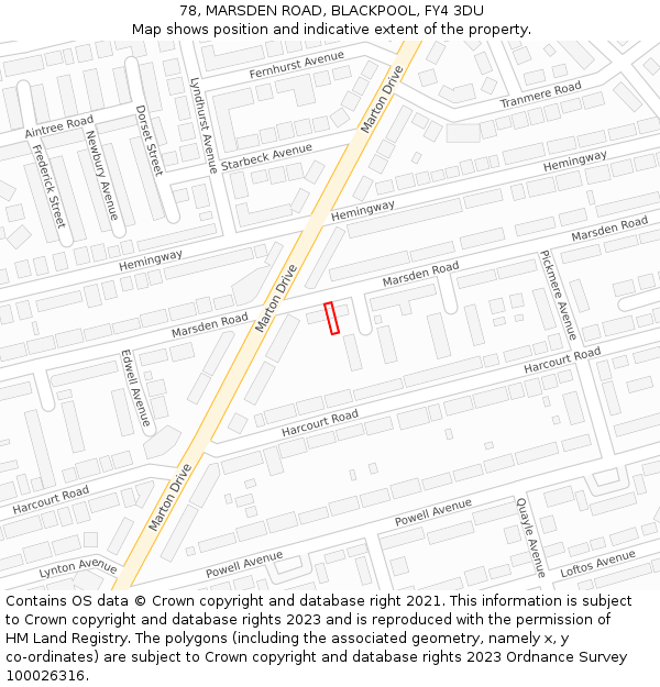 78, MARSDEN ROAD, BLACKPOOL, FY4 3DU: Location map and indicative extent of plot