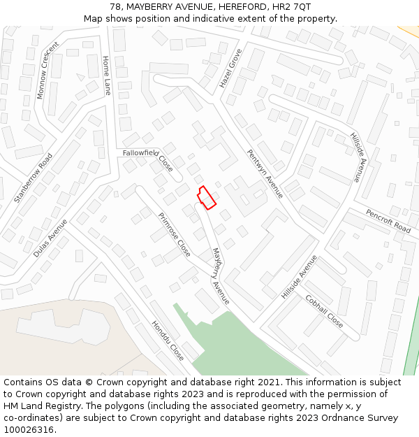 78, MAYBERRY AVENUE, HEREFORD, HR2 7QT: Location map and indicative extent of plot
