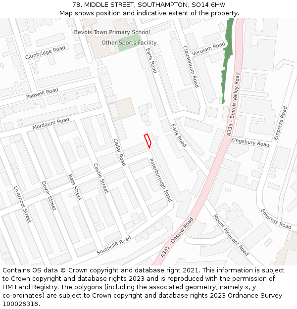 78, MIDDLE STREET, SOUTHAMPTON, SO14 6HW: Location map and indicative extent of plot