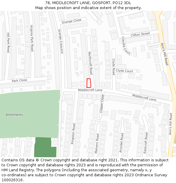 78, MIDDLECROFT LANE, GOSPORT, PO12 3DL: Location map and indicative extent of plot