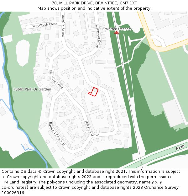 78, MILL PARK DRIVE, BRAINTREE, CM7 1XF: Location map and indicative extent of plot