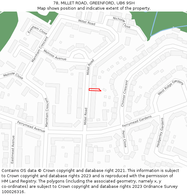 78, MILLET ROAD, GREENFORD, UB6 9SH: Location map and indicative extent of plot