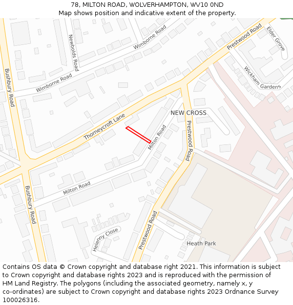 78, MILTON ROAD, WOLVERHAMPTON, WV10 0ND: Location map and indicative extent of plot