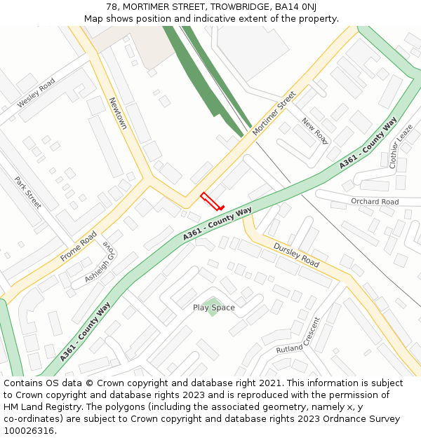 78, MORTIMER STREET, TROWBRIDGE, BA14 0NJ: Location map and indicative extent of plot