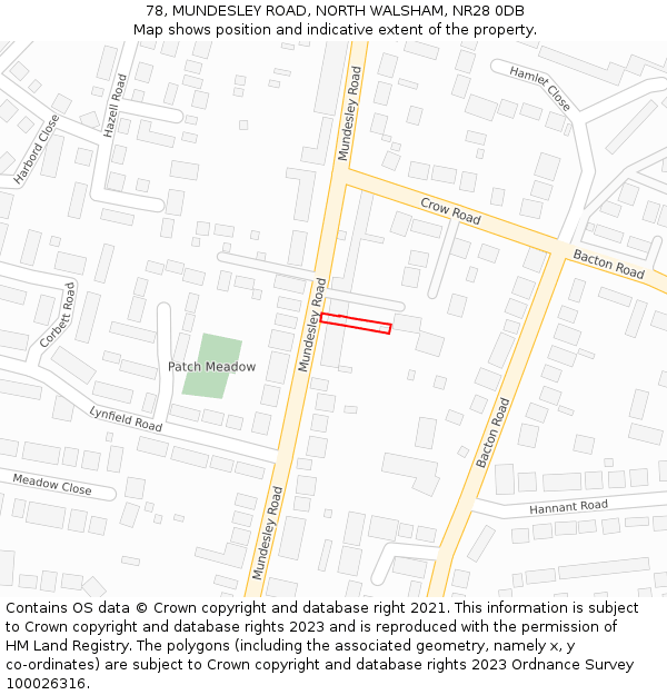 78, MUNDESLEY ROAD, NORTH WALSHAM, NR28 0DB: Location map and indicative extent of plot