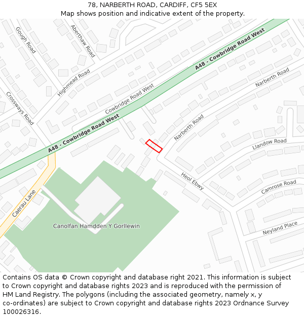 78, NARBERTH ROAD, CARDIFF, CF5 5EX: Location map and indicative extent of plot