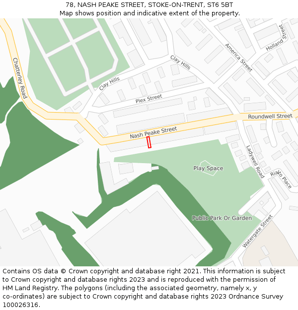 78, NASH PEAKE STREET, STOKE-ON-TRENT, ST6 5BT: Location map and indicative extent of plot