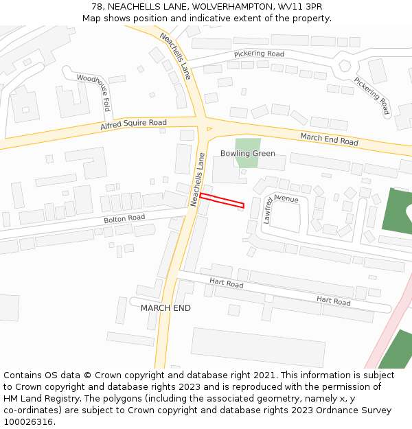 78, NEACHELLS LANE, WOLVERHAMPTON, WV11 3PR: Location map and indicative extent of plot
