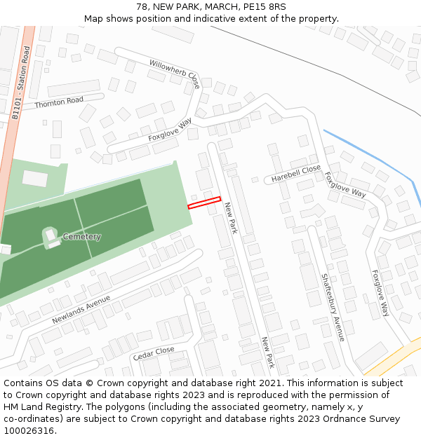 78, NEW PARK, MARCH, PE15 8RS: Location map and indicative extent of plot