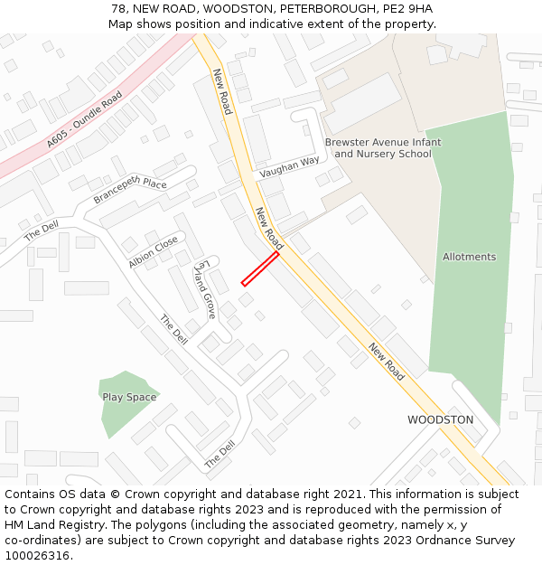 78, NEW ROAD, WOODSTON, PETERBOROUGH, PE2 9HA: Location map and indicative extent of plot