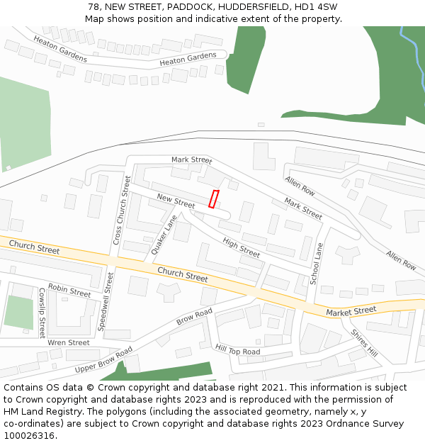 78, NEW STREET, PADDOCK, HUDDERSFIELD, HD1 4SW: Location map and indicative extent of plot