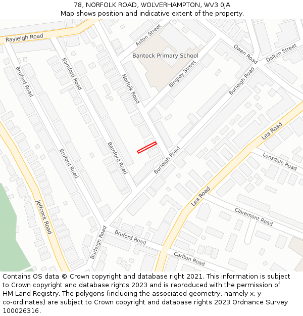 78, NORFOLK ROAD, WOLVERHAMPTON, WV3 0JA: Location map and indicative extent of plot