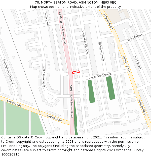 78, NORTH SEATON ROAD, ASHINGTON, NE63 0EQ: Location map and indicative extent of plot