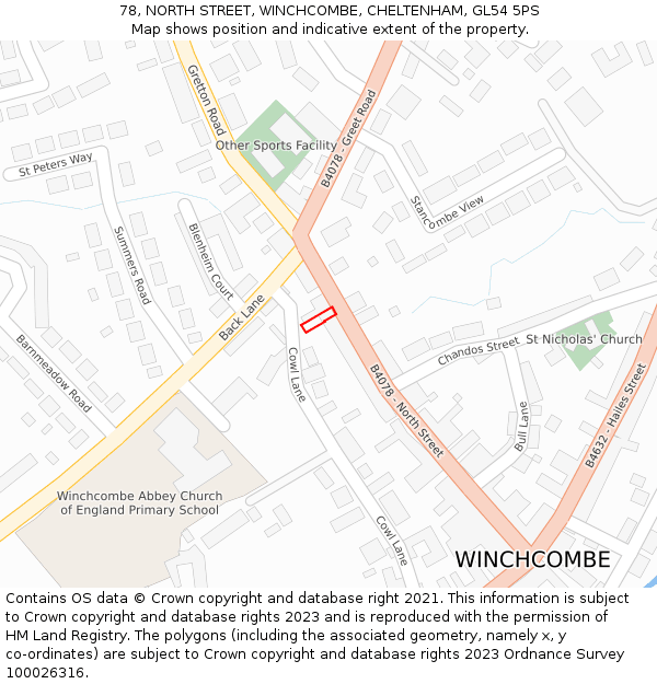 78, NORTH STREET, WINCHCOMBE, CHELTENHAM, GL54 5PS: Location map and indicative extent of plot
