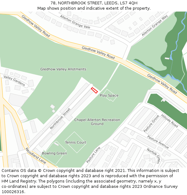 78, NORTHBROOK STREET, LEEDS, LS7 4QH: Location map and indicative extent of plot