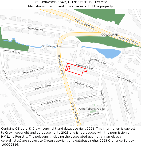 78, NORWOOD ROAD, HUDDERSFIELD, HD2 2TZ: Location map and indicative extent of plot