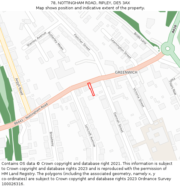 78, NOTTINGHAM ROAD, RIPLEY, DE5 3AX: Location map and indicative extent of plot