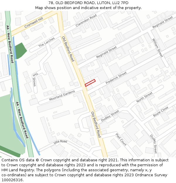 78, OLD BEDFORD ROAD, LUTON, LU2 7PD: Location map and indicative extent of plot