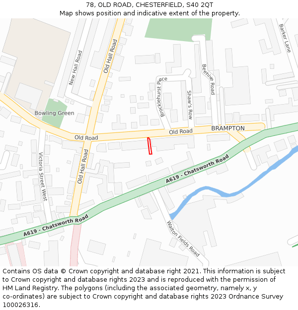 78, OLD ROAD, CHESTERFIELD, S40 2QT: Location map and indicative extent of plot