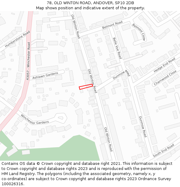 78, OLD WINTON ROAD, ANDOVER, SP10 2DB: Location map and indicative extent of plot