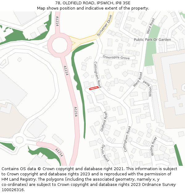 78, OLDFIELD ROAD, IPSWICH, IP8 3SE: Location map and indicative extent of plot