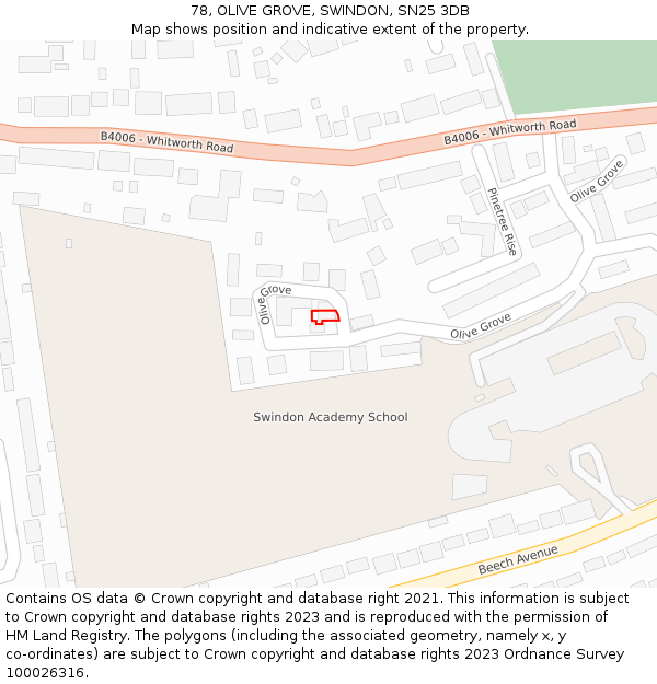 78, OLIVE GROVE, SWINDON, SN25 3DB: Location map and indicative extent of plot