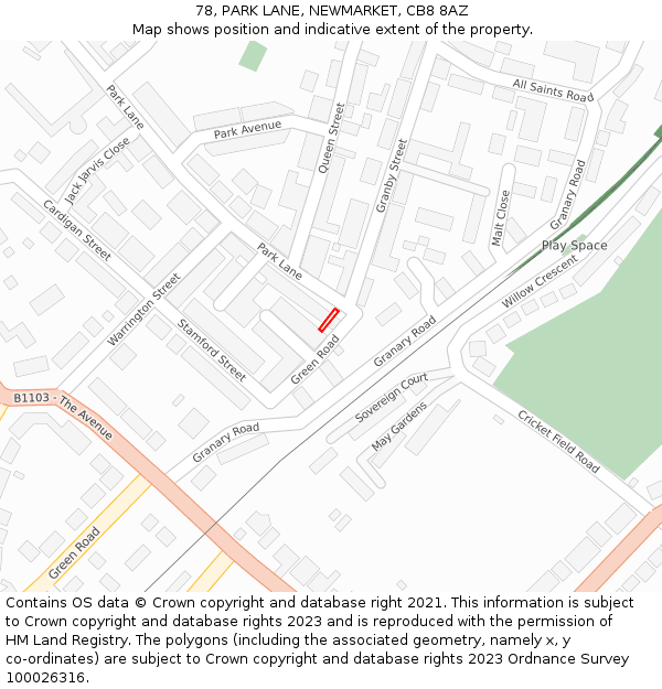 78, PARK LANE, NEWMARKET, CB8 8AZ: Location map and indicative extent of plot