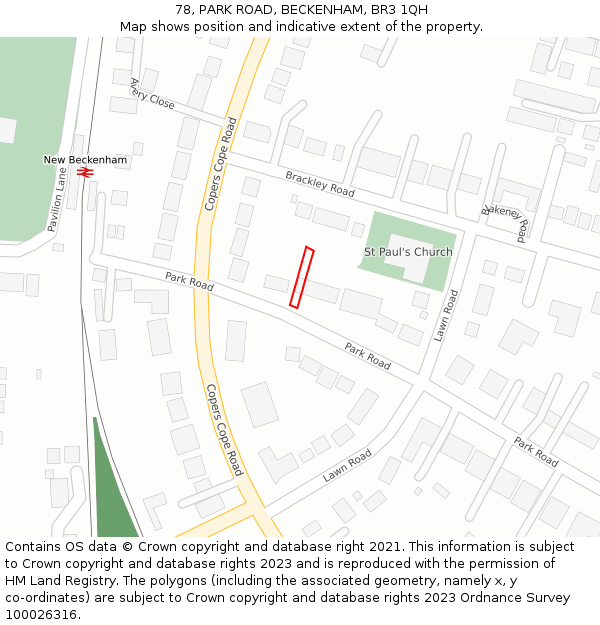 78, PARK ROAD, BECKENHAM, BR3 1QH: Location map and indicative extent of plot