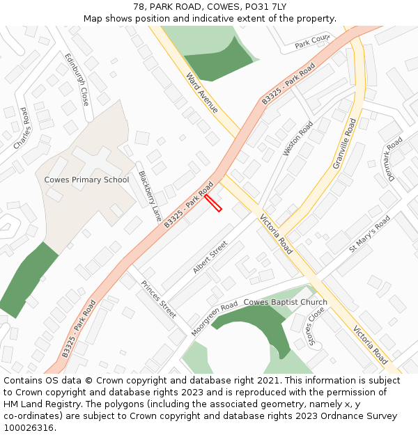 78, PARK ROAD, COWES, PO31 7LY: Location map and indicative extent of plot